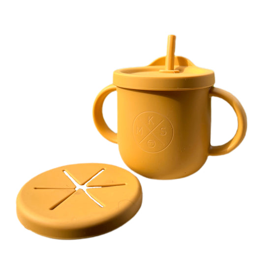 ALL IN ONR SILICONE SIPPY SNACK CUP - MUSTARD